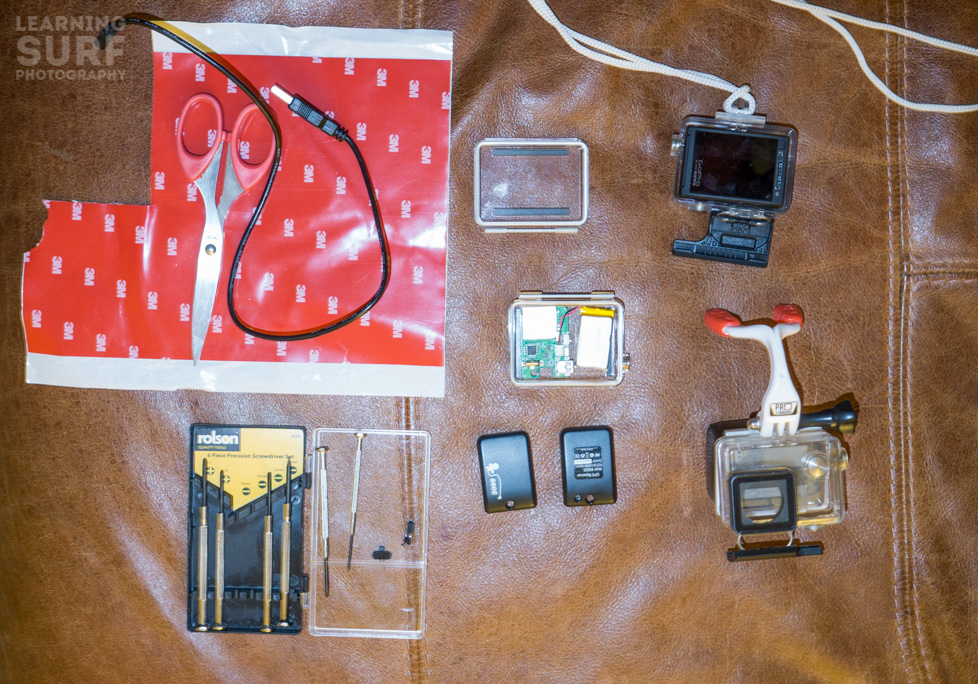 The parts that make up the DIY GoPro GPS BacPac