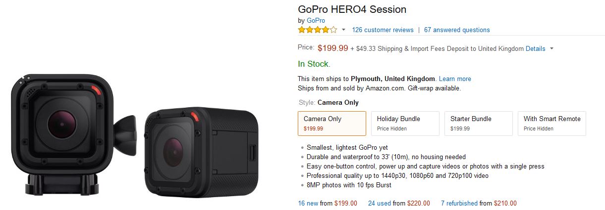 The GoPro Hero 4 Session has dropped in price so much that second hand options are more expensive than new on Amazon