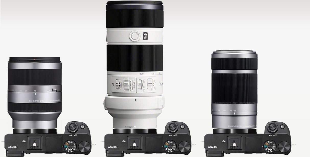 The Sony 70-200 f4 G OSS lens with the Sony 18-200mm and the Sony 55-210mm